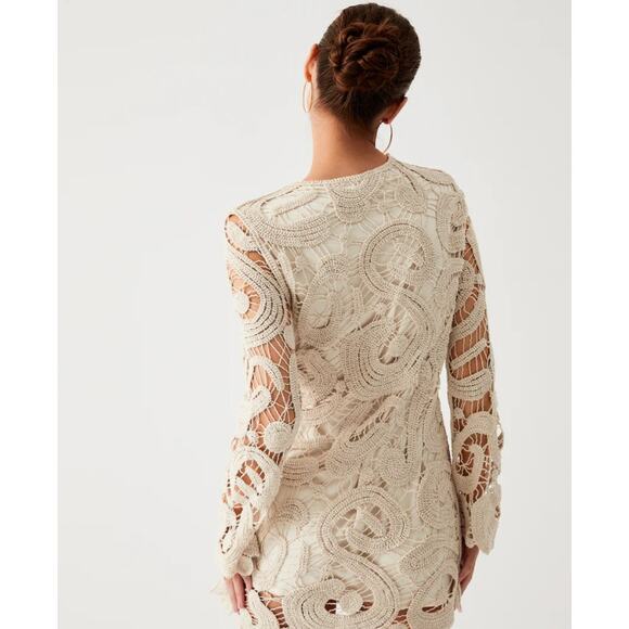 Commense Crochet Paisley Long Sleeve Short Dress Size Med - Picture 3 of 5